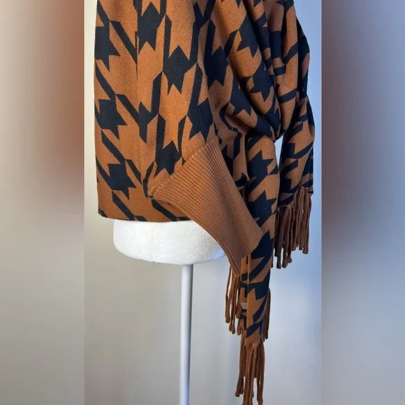 Soia & Kyo Miku Brown and Black Houndstooth Women's Scarf Wrap Coat, O/S, NWT